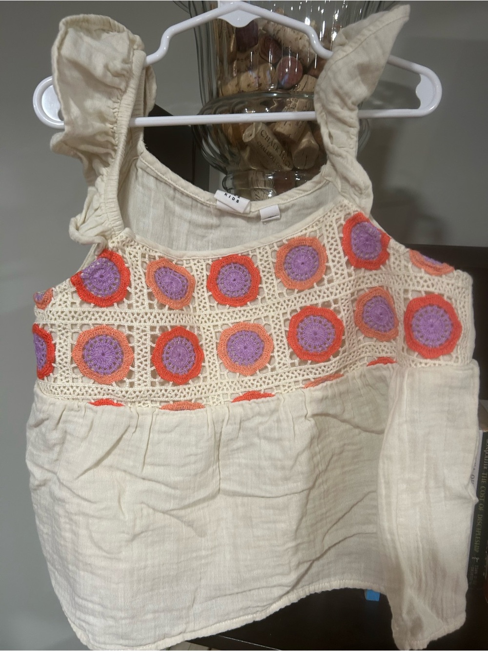 GAP Cream Tank Top with Purple & Orange Crochet Circles